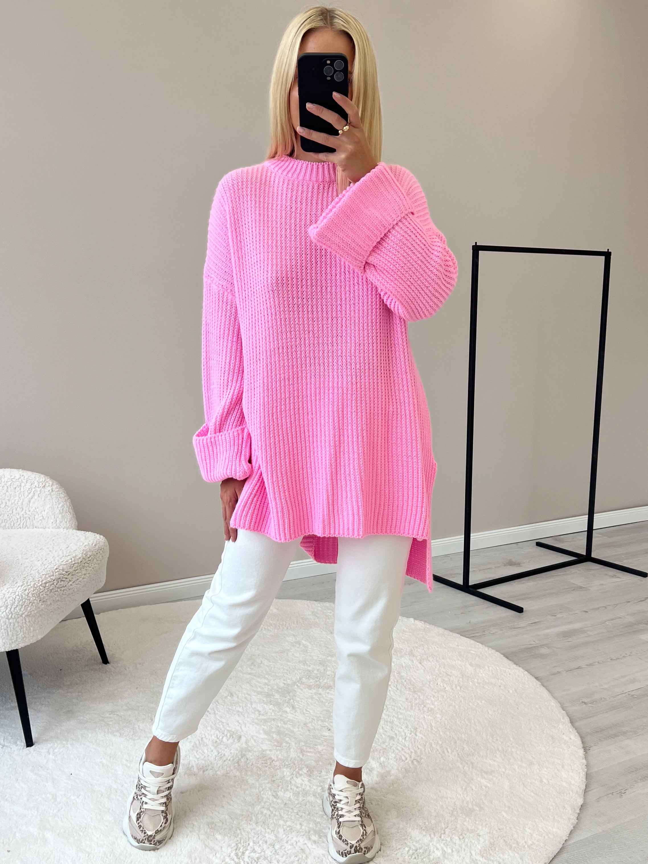 Strickpullover mit Schlitz - cotton candy