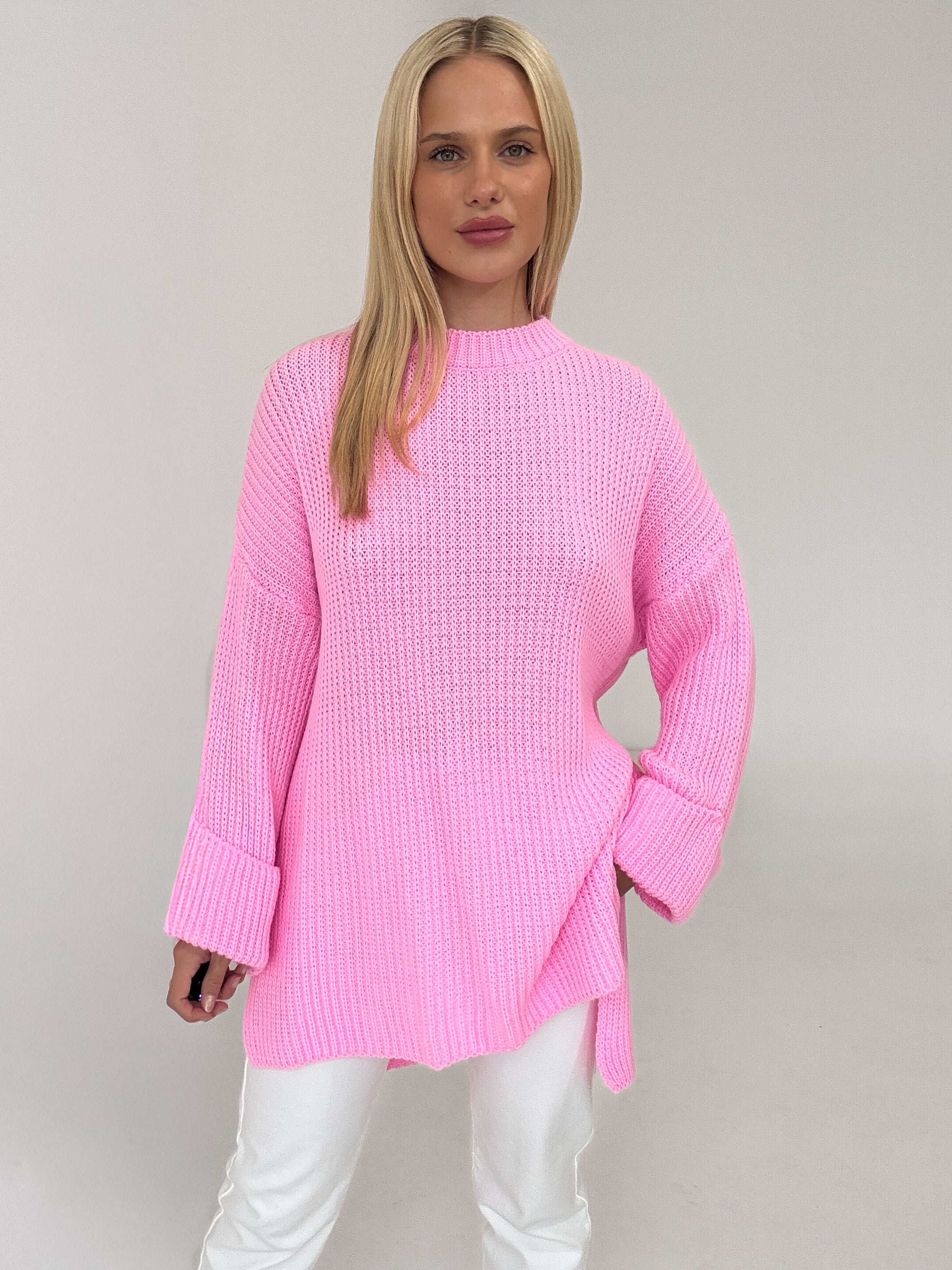 Strickpullover mit Schlitz - cotton candy