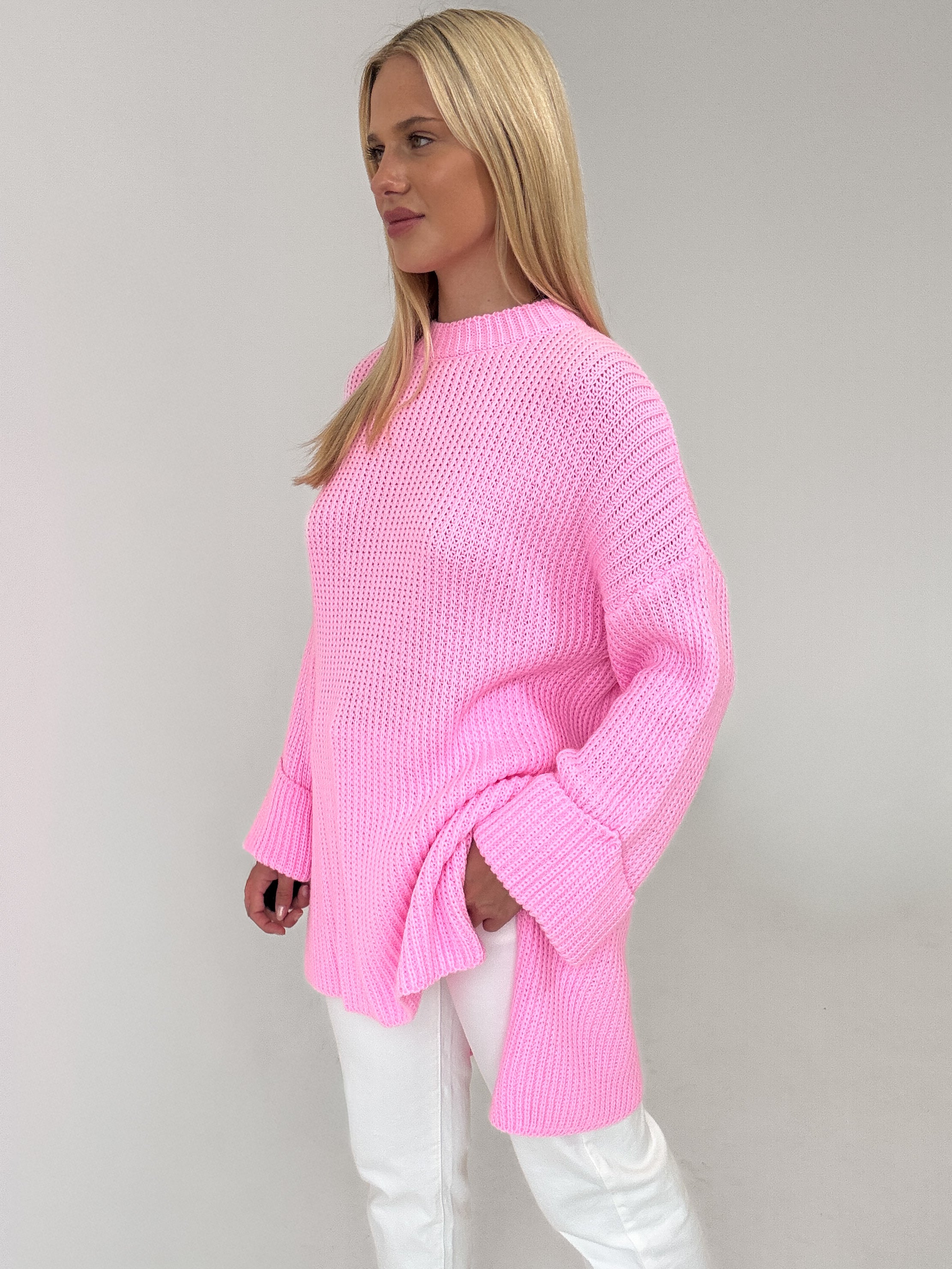 Strickpullover mit Schlitz - cotton candy