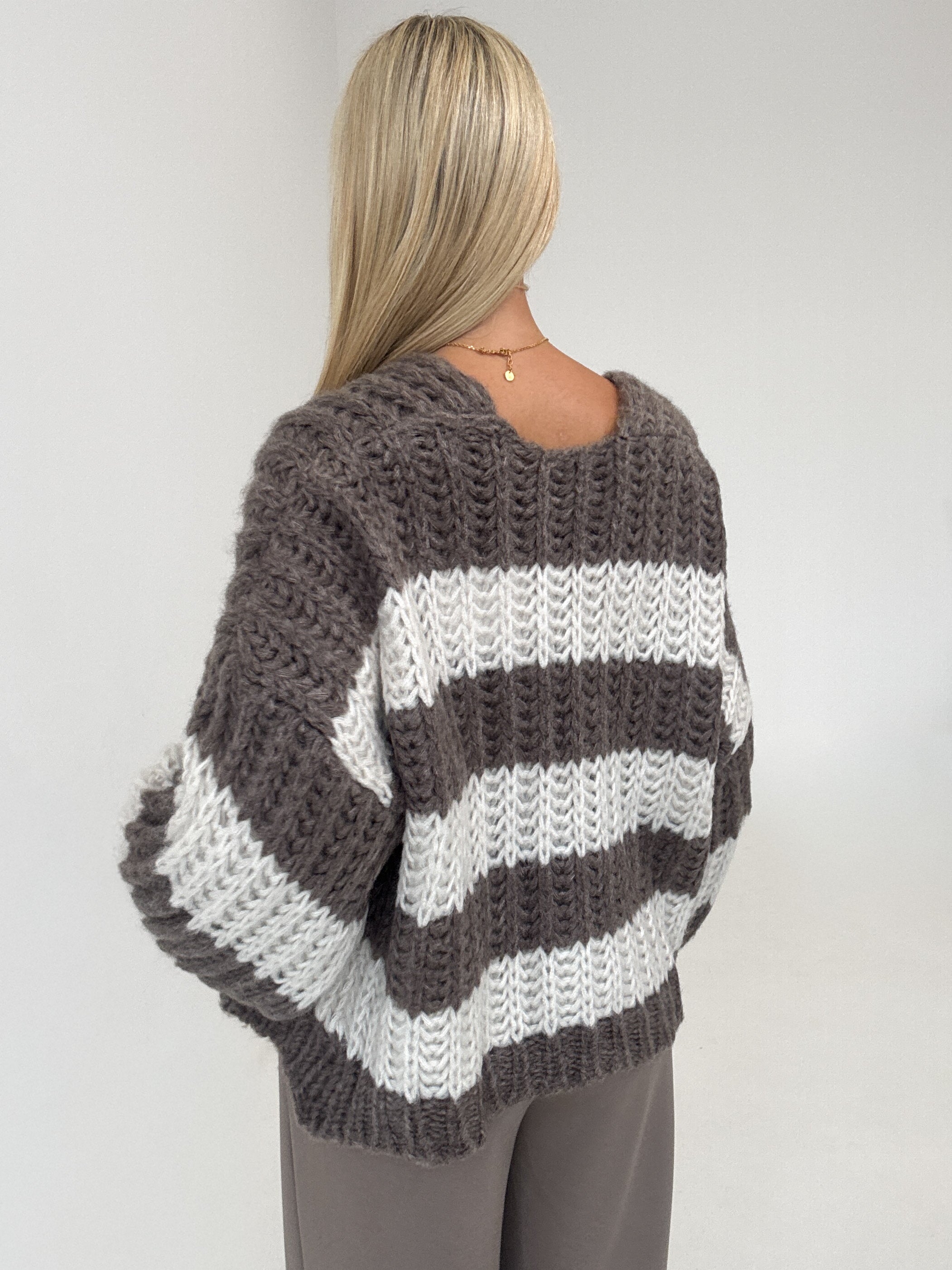 "Naima Stripes" kuscheliger Cardigan - mocca/beige
