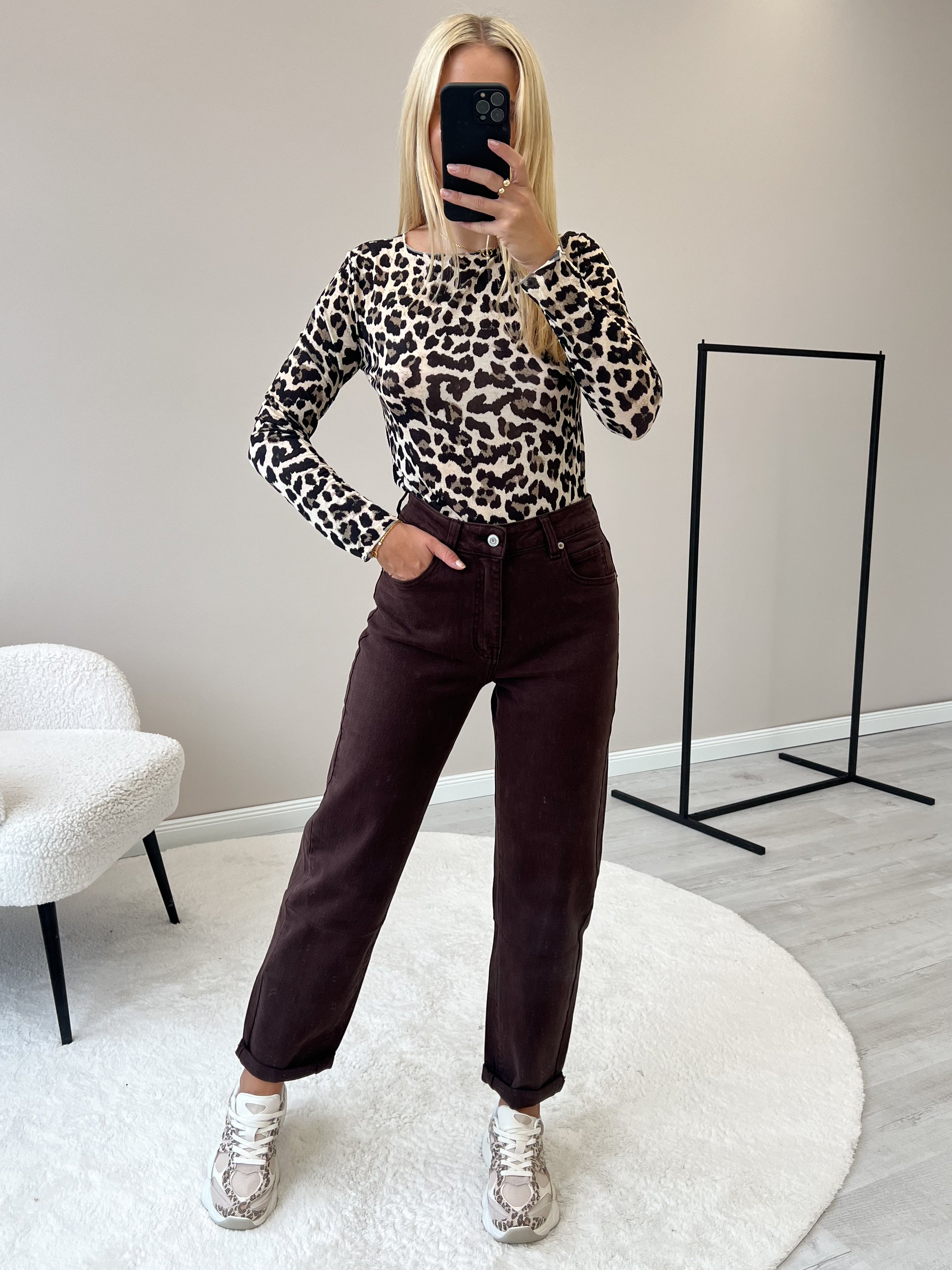 "Como Leo" kuscheliges Cashmere Longshirt - beige/schwarz
