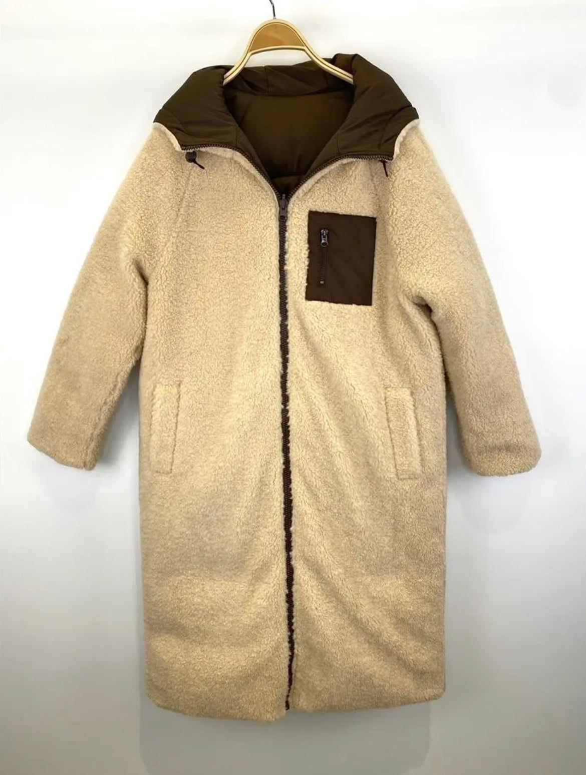 "Reversible" Gesteppte Wendejacke mit Teddyfell- braun/beige