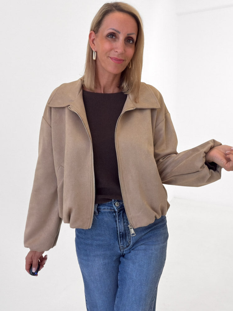 "Mona" weiche Jacke in Velourleder Optik  - taupe