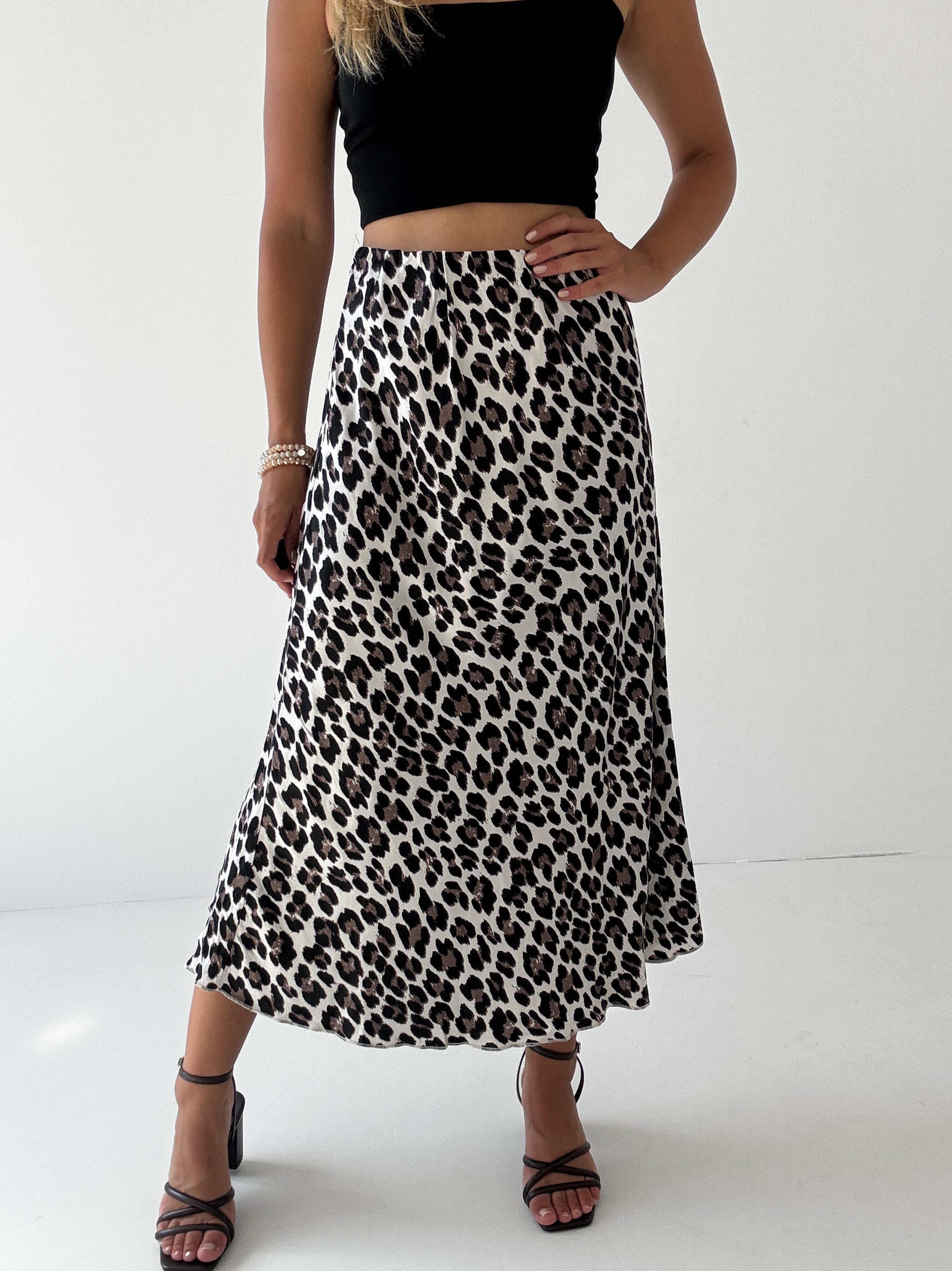 "Silky Leo Maxi" Rock aus Viskose - schwarz/weiß