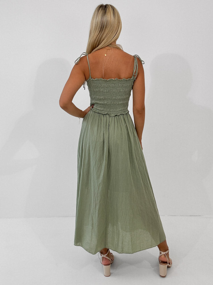 "Summer Breeze" - schönes Maxikleid aus Baumwolle - matcha grün