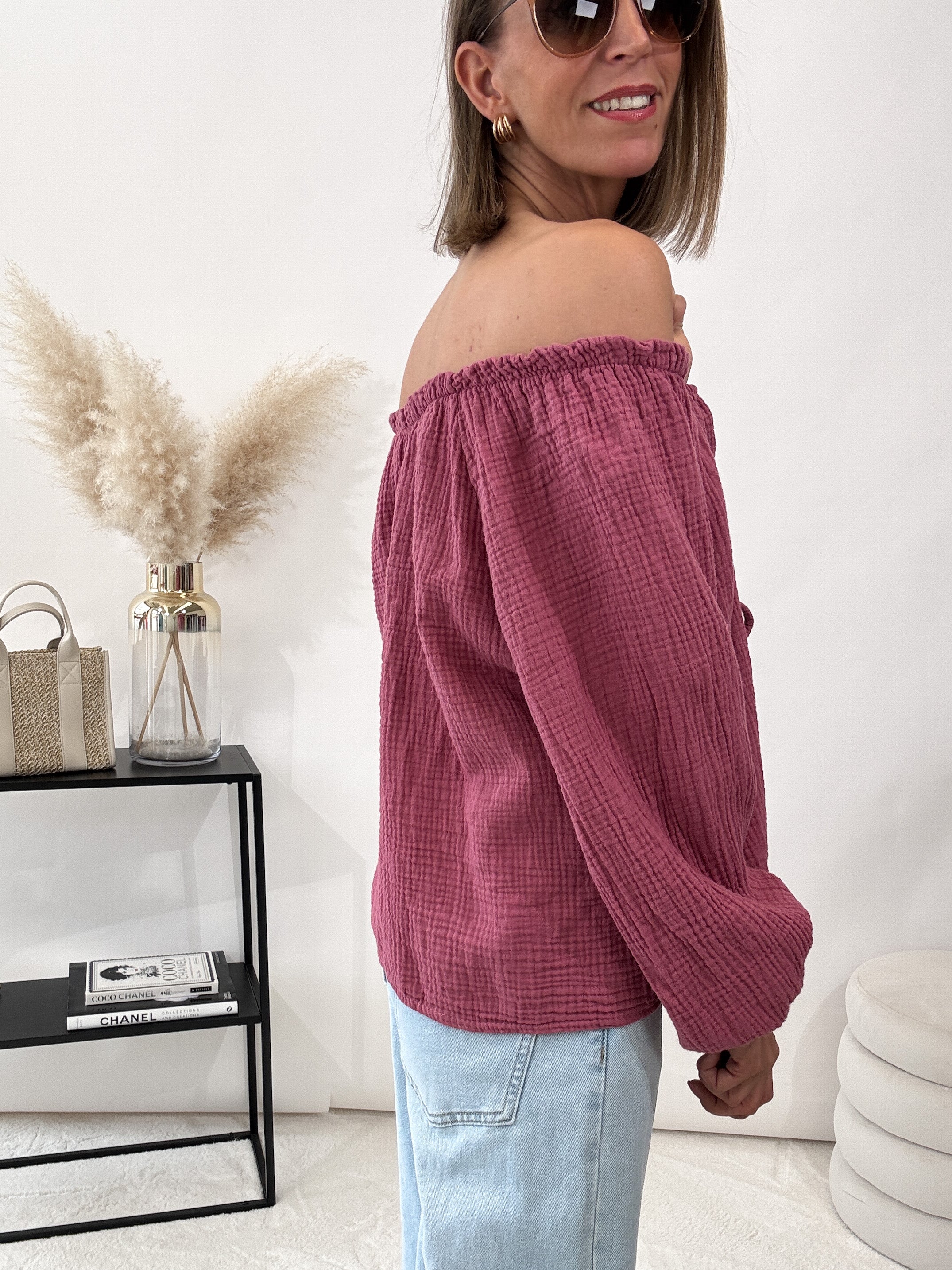 "Sweet Bow" Cardigan mit Schleifen (Musselin) - berry