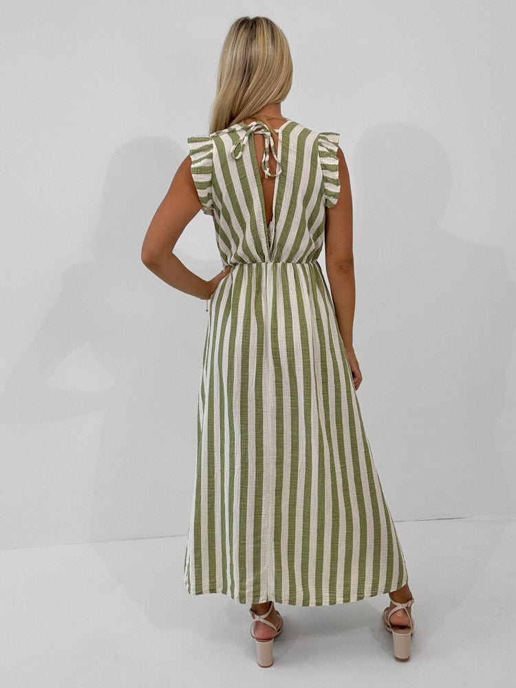 "Pianosa Stripes" Maxikleid aus Musselin - grün/weiß