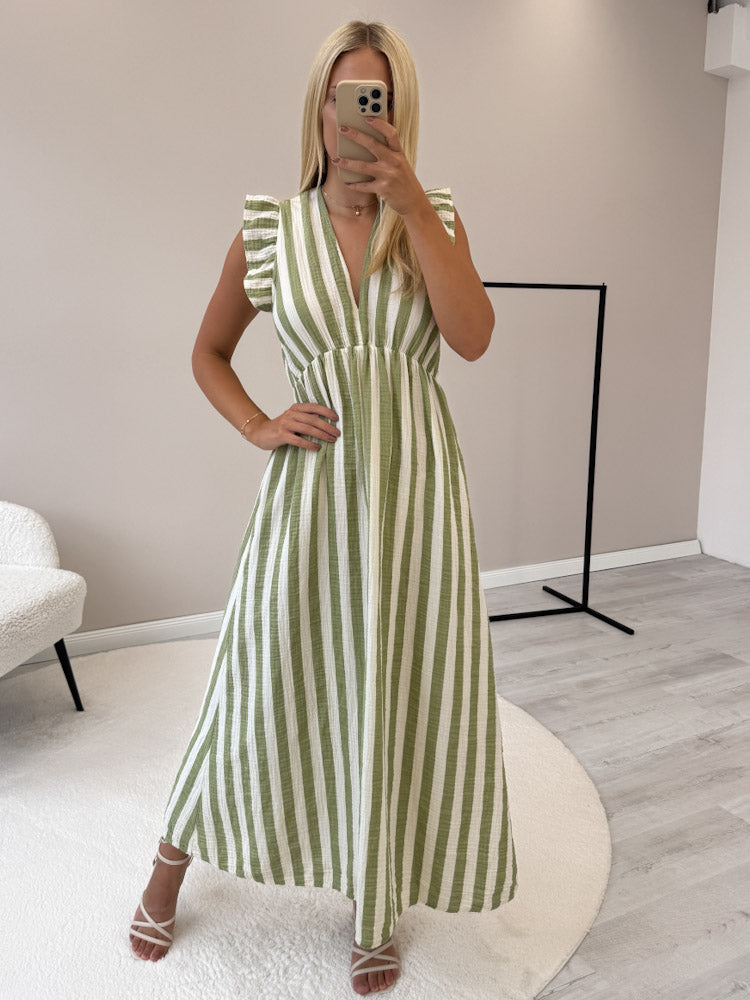 "Pianosa Stripes" Maxikleid aus Musselin - grün/weiß