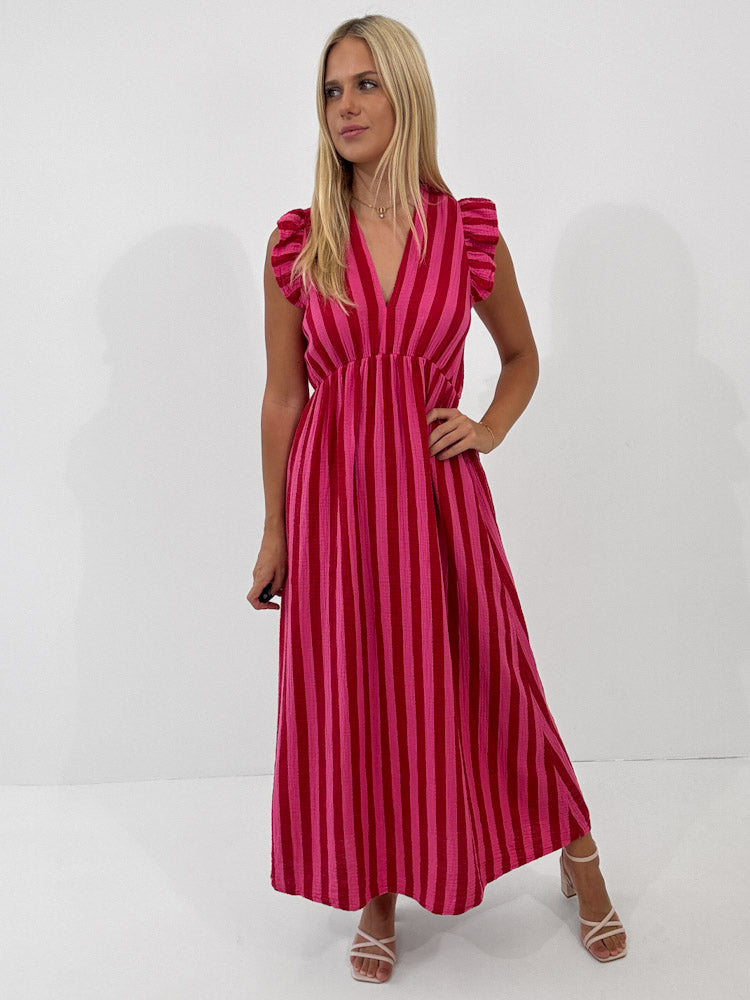 "Pianosa Stripes" Maxikleid aus Musselin - pink/rot
