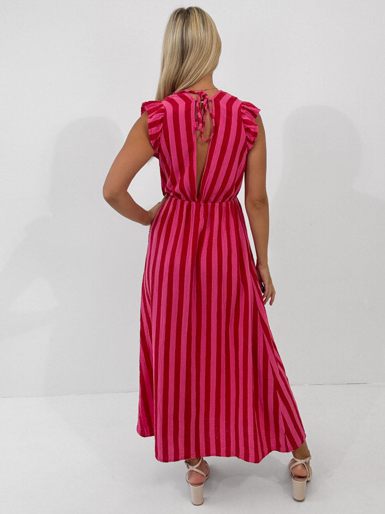 "Pianosa Stripes" Maxikleid aus Musselin - pink/rot