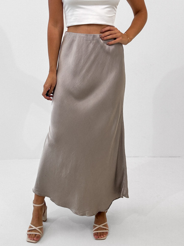 "Silky Maxi" stylischer Rock aus Viscose - perlgrau