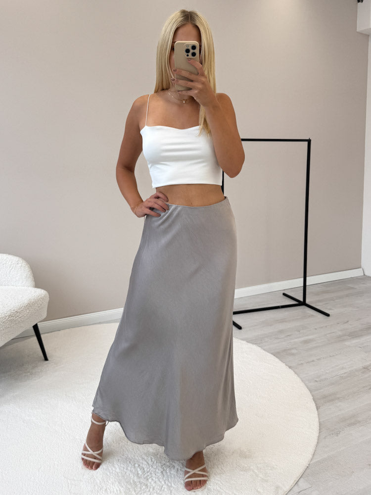 "Silky Maxi" stylischer Rock aus Viscose - perlgrau