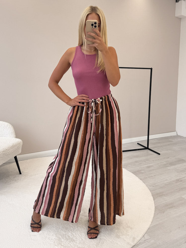 "Milano Stripes" weiche Hose aus Viscose - rosa/braun