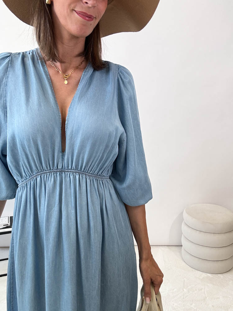 "Denim Dress" weiches Maxikleid aus Lyocell- light blue