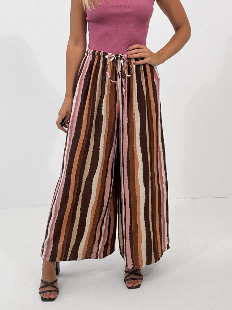 "Milano Stripes" weiche Hose aus Viscose - rosa/braun