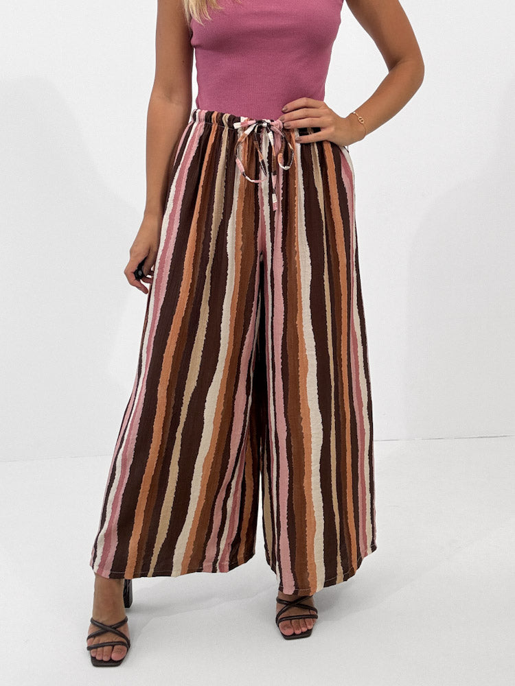 "Milano Stripes" weiche Hose aus Viscose - rosa/braun