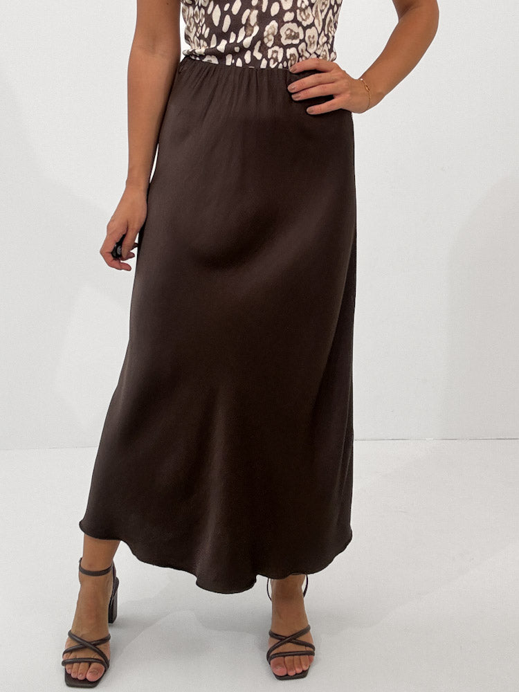 "Silky Maxi" stylischer Rock aus Viscose - chocobraun