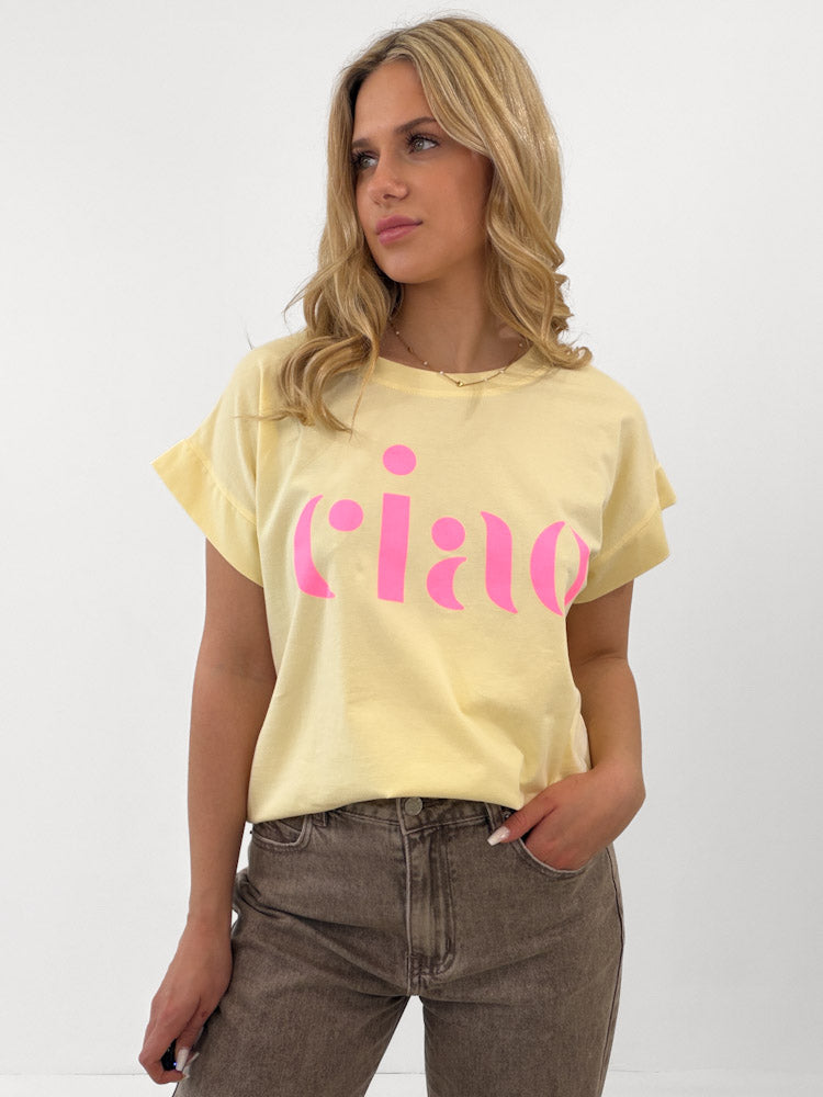 "Ciao 2.0" stylisches Shirt mit Statement - hellgelb