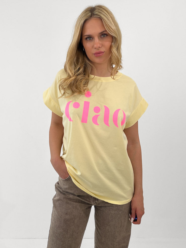"Ciao 2.0" stylisches Shirt mit Statement - hellgelb