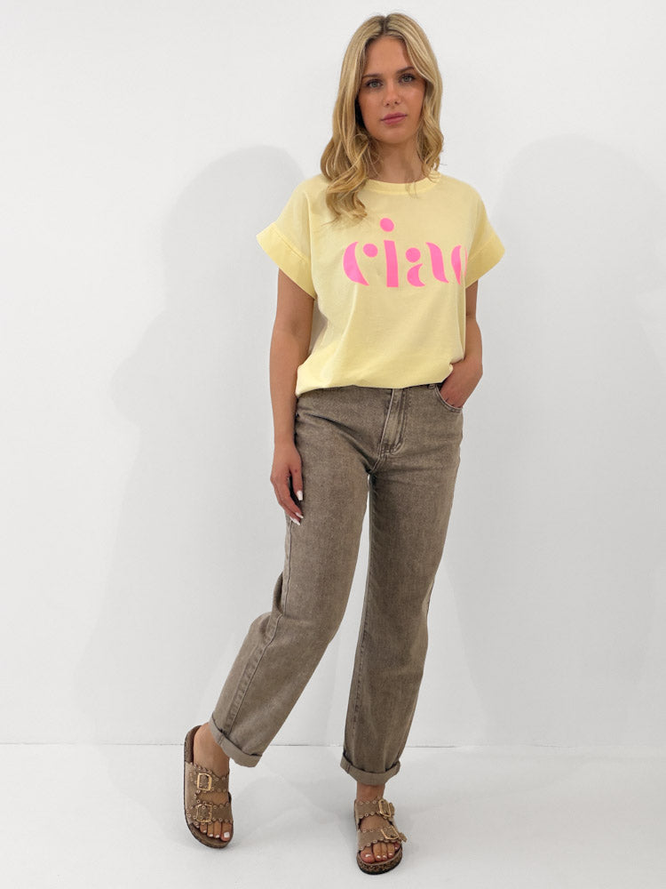 "Ciao 2.0" stylisches Shirt mit Statement - hellgelb