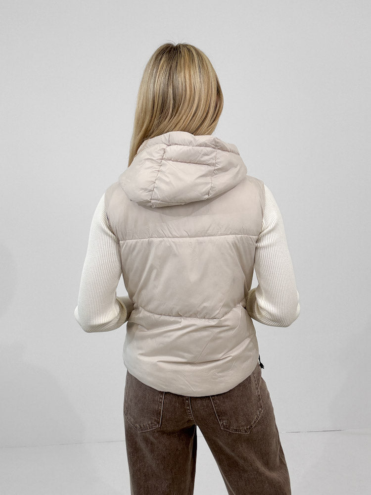 "Saline" kurze Leo-Wendeweste mit Kapuze - beige