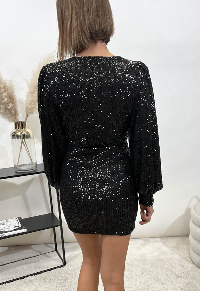 Sequin Volant - Kleid mit Pailetten in schwarz