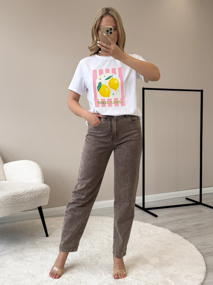 "Amalfi Coast" tolles Shirt mit Statement - weiß/rosa