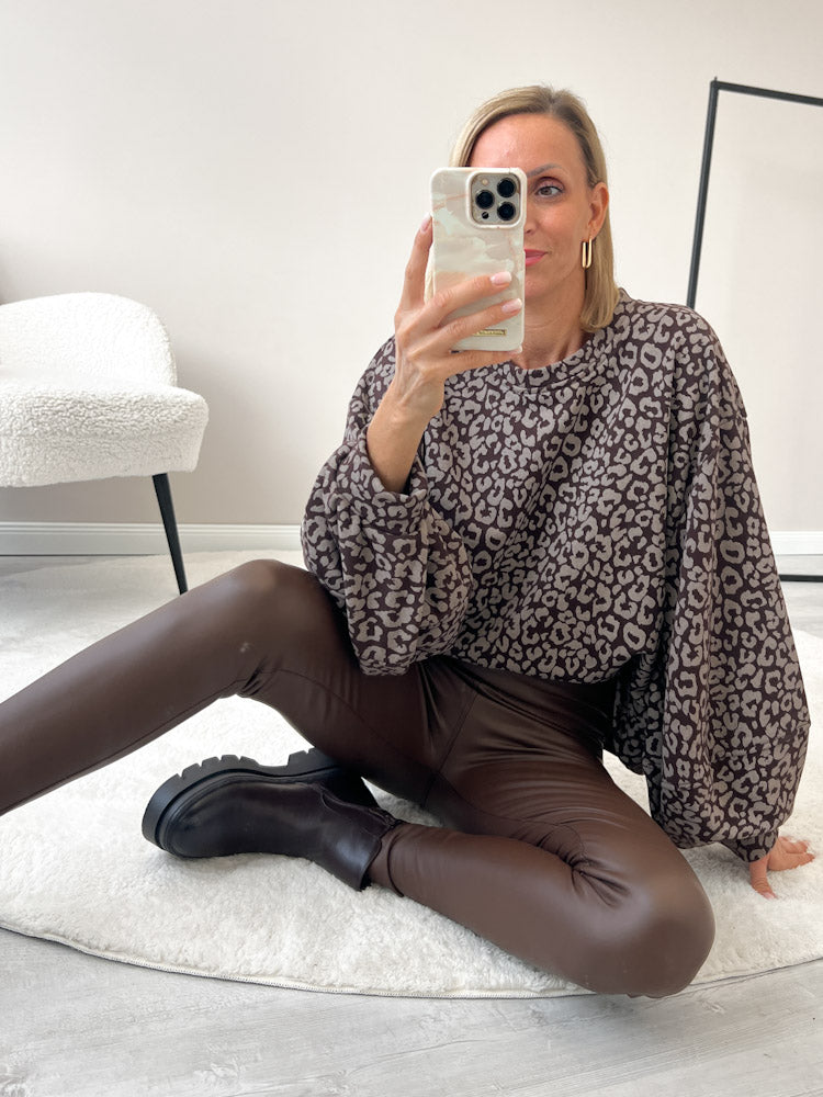 "Mirella" Leo Pullover in Leoprint - braun