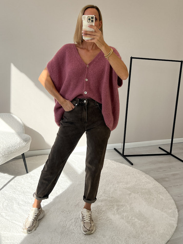 "Florida Vest" kuscheliger Cardigan mit Lana Wolle - beere