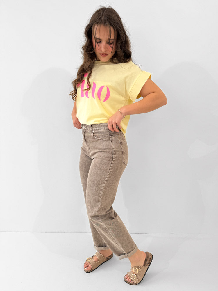 "Ciao 2.0" stylisches Shirt mit Statement - hellgelb