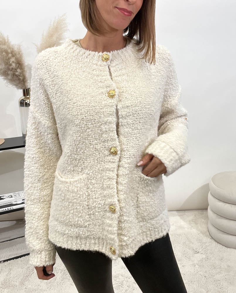 "Bouclé Button" kuschelige Knit Cardigan - beige