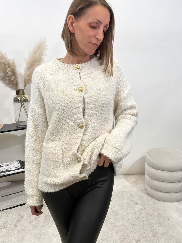 "Bouclé Button" kuschelige Knit Cardigan - beige