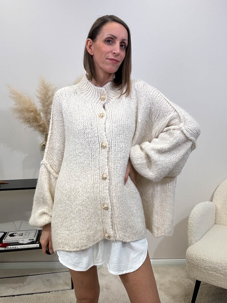 "Cozy Button" kuscheliger Oversize Cardigan - creme