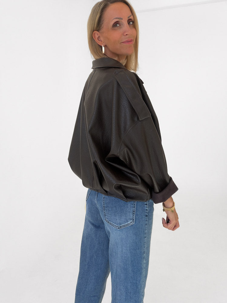 "Denver" tolle Bikerjacke in Lederoptik - chocobraun