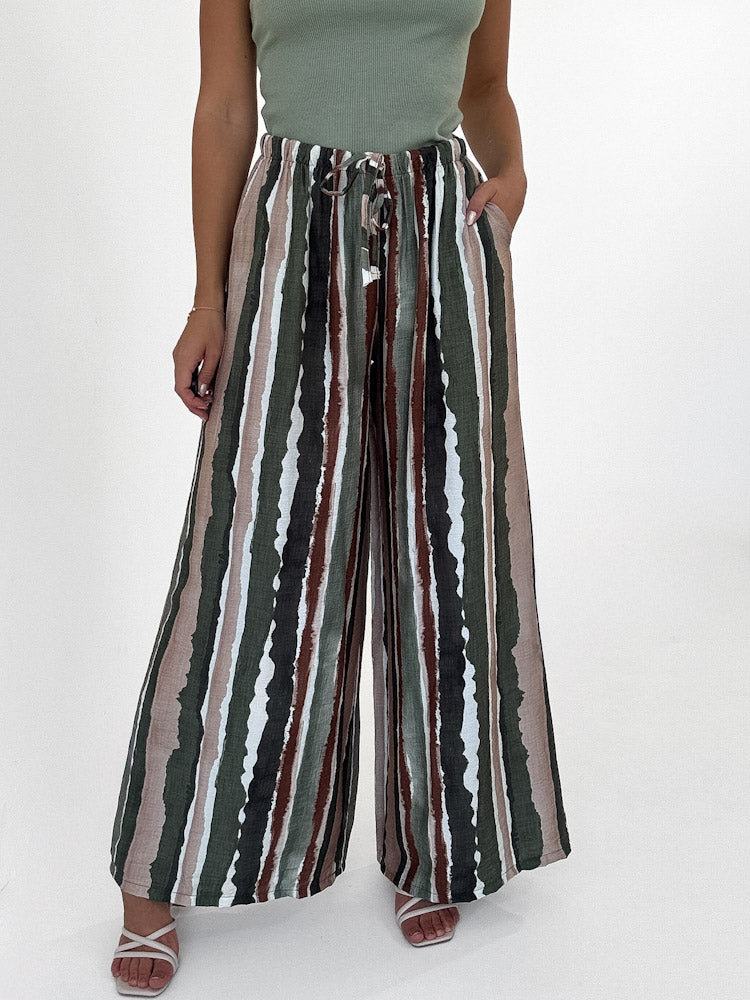 "Milano Stripes" weiche Hose aus Viscose - matcha grün/beige