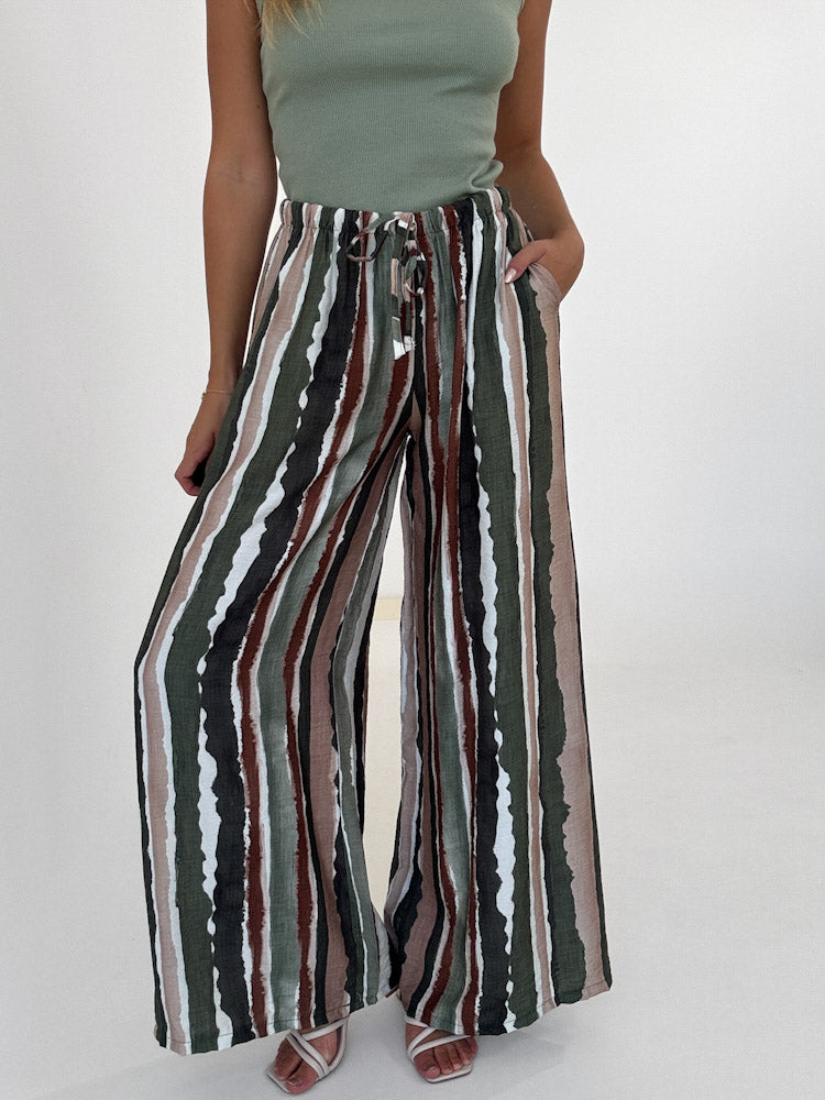 "Milano Stripes" weiche Hose aus Viscose - matcha grün/beige