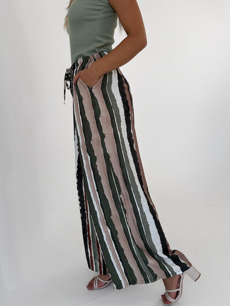 "Milano Stripes" weiche Hose aus Viscose - matcha grün/beige