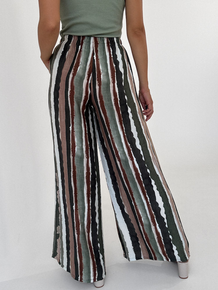 "Milano Stripes" weiche Hose aus Viscose - matcha grün/beige