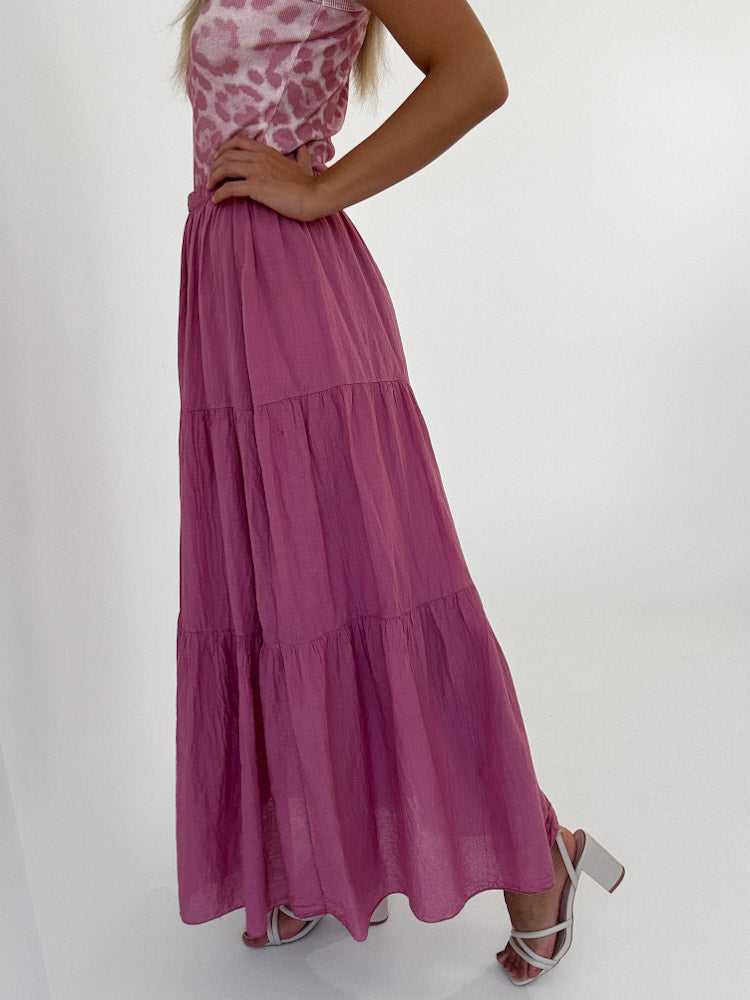 "Lune Skirt" langer Rock aus Baumwolle - beere