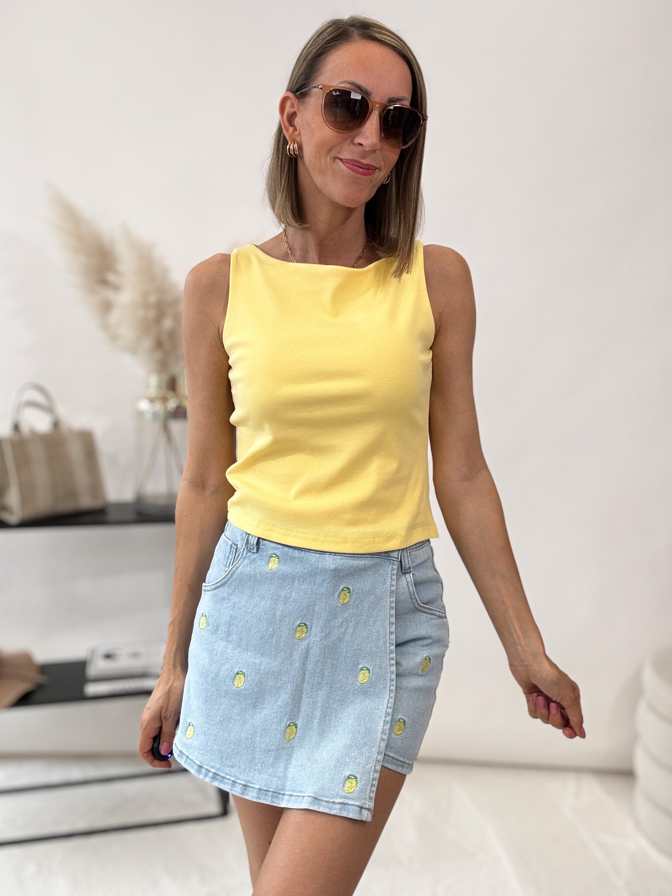 "Pineapple" Jeans Skort - light blue