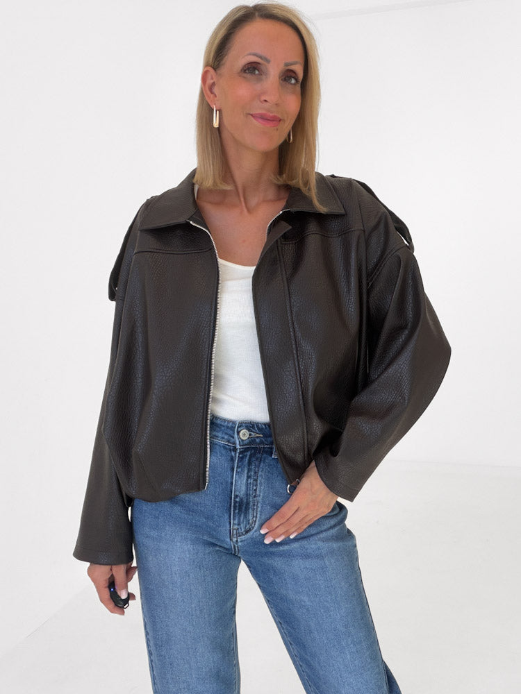 "Denver" tolle Bikerjacke in Lederoptik - chocobraun