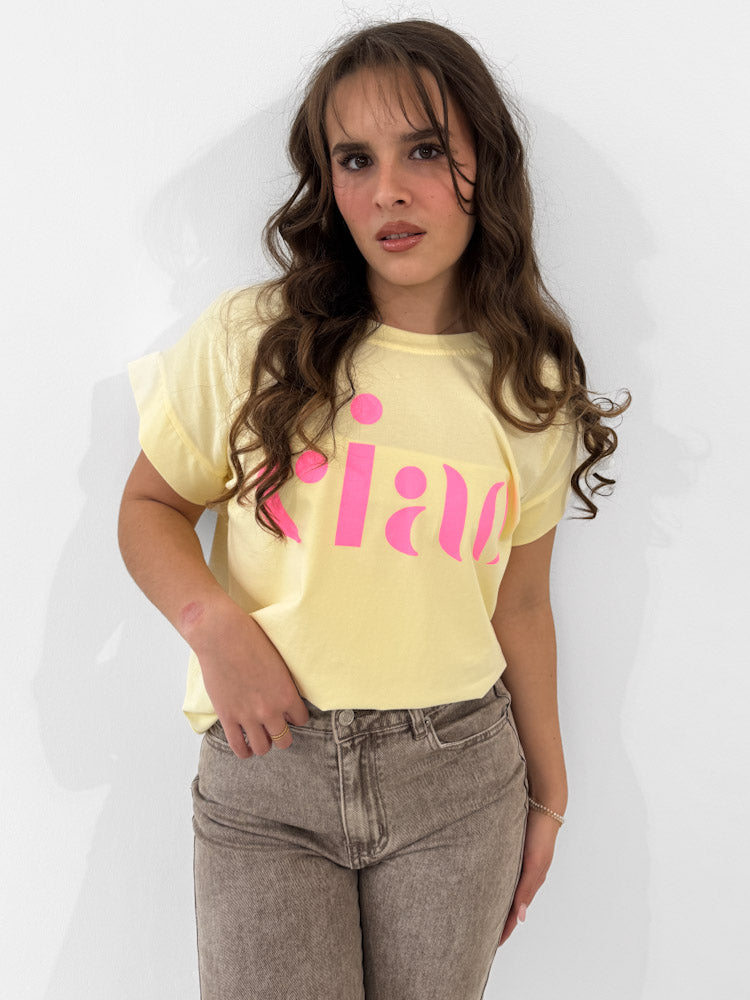 "Ciao 2.0" stylisches Shirt mit Statement - hellgelb