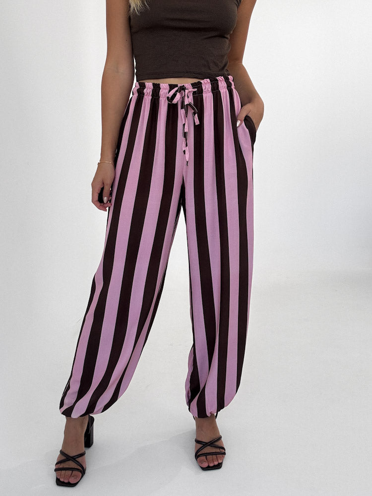 "Calma Stripes" weiche Pumphose aus Viscose - braun/rosa