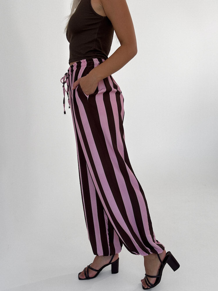 "Calma Stripes" weiche Pumphose aus Viscose - braun/rosa