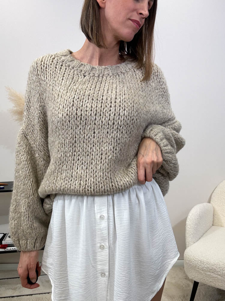 "Spring is coming" kuscheliger Knit Pulli - taupe