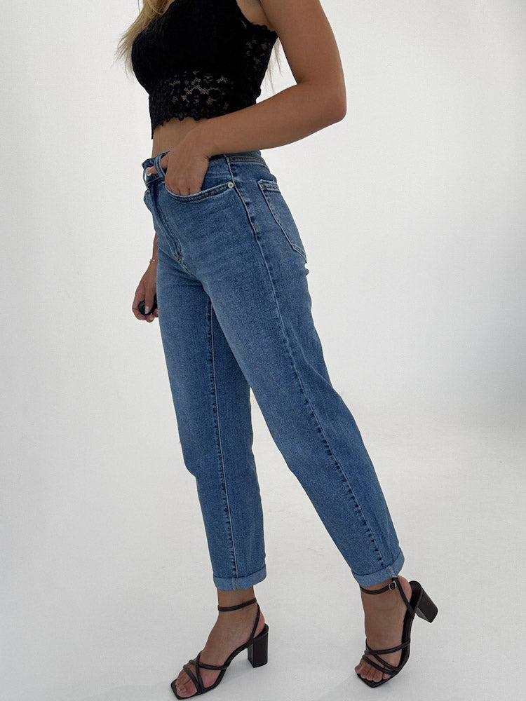 "Almera" Old Mom Fit Jeans - blau