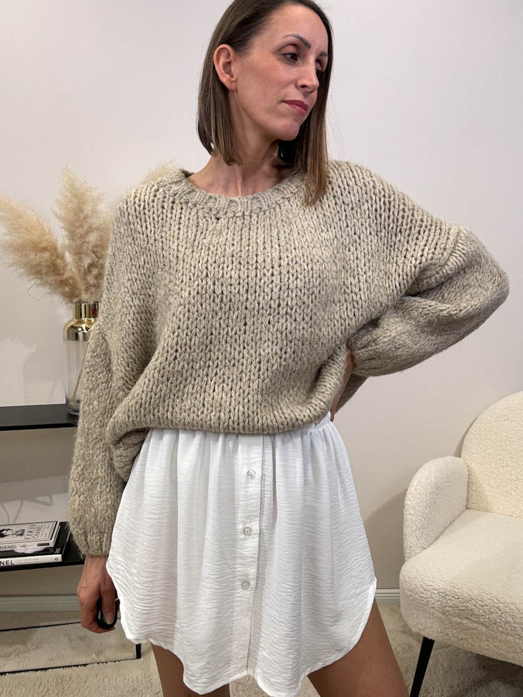"Spring is coming" kuscheliger Knit Pulli - taupe