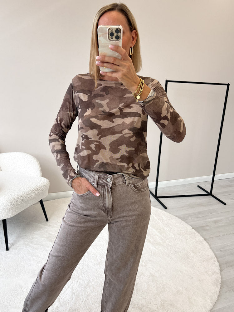 "Como Camouflage" kuscheliges Cashmere Longshirt - mocca