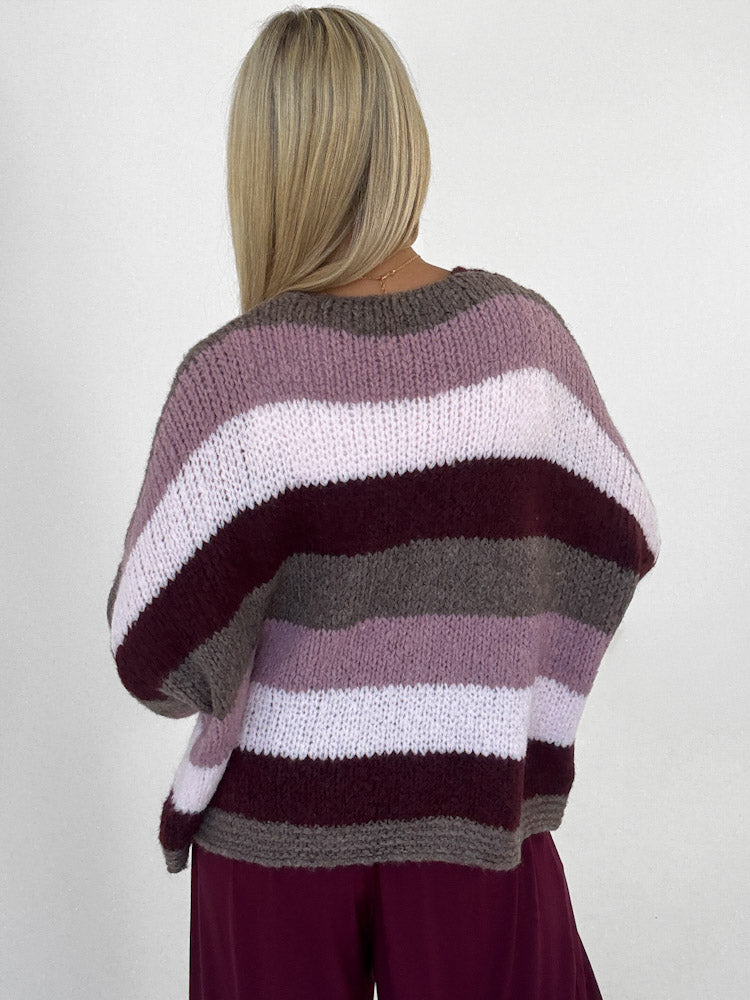 "London Stripes" Cardigan mit Lana Wolle & Viskose - bordeaux