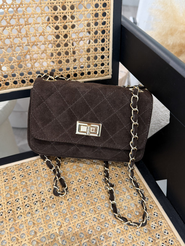 "Elise Velour" stylische Tasche aus Velourleder - braun